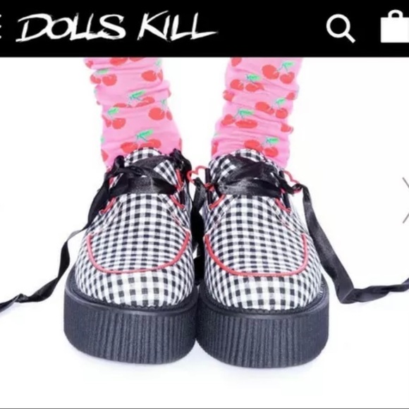 T.U.K. Black & White Gingham Red Heart Creepers! Is 7/7.5 Women’s - Picture 1 of 11
